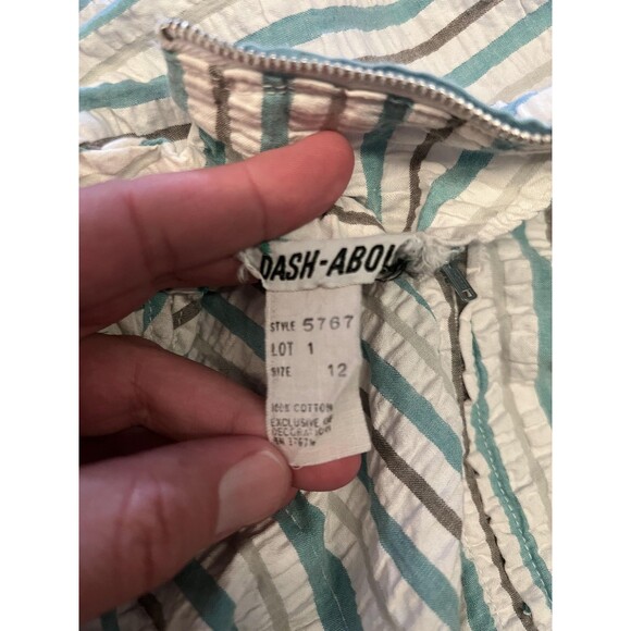 Dash-About Romper Womens 12 Blue White Striped Seersucker Drop Waist Rickrack - Picture 6 of 6